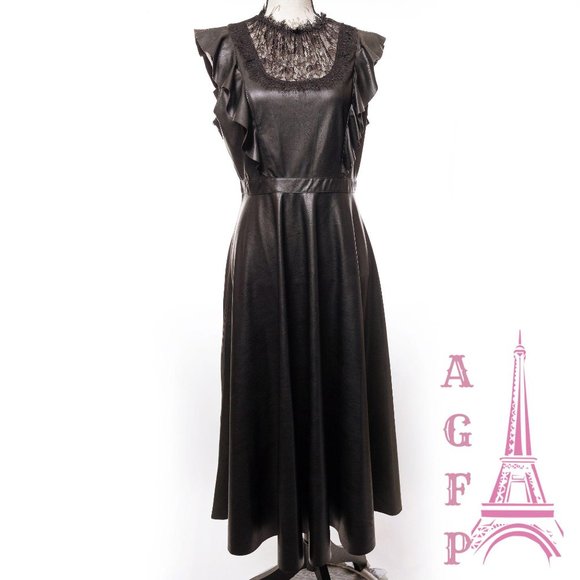Zara Dresses & Skirts - Zara black vegan lace & leather ruffle Dress